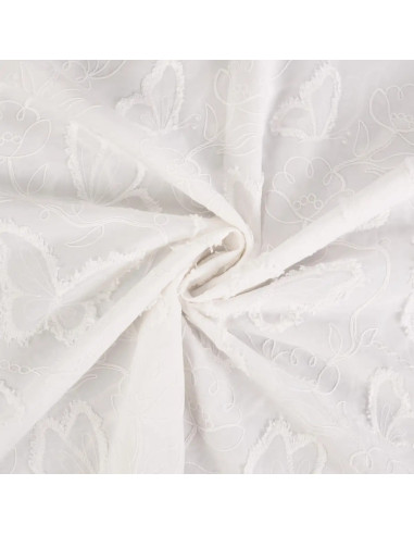 Tissu, Coton Brodé Papillons, Écru, Laize 140 cm, 100% Coton 130g/m²