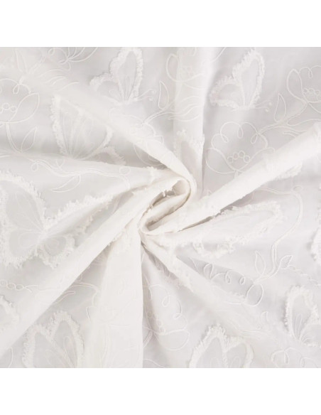 Tissu, Coton Brodé Papillons, Écru, Laize 140 cm, 100% Coton 130g/m²