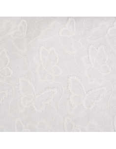 Coton brodé, papillons, écru