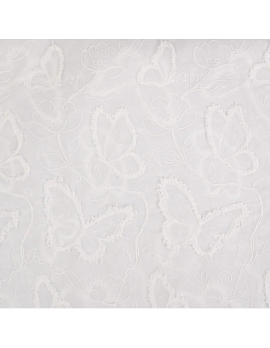 Tissu, Coton Brodé Papillons, Écru, Laize 140 cm, 100% Coton 130g/m²