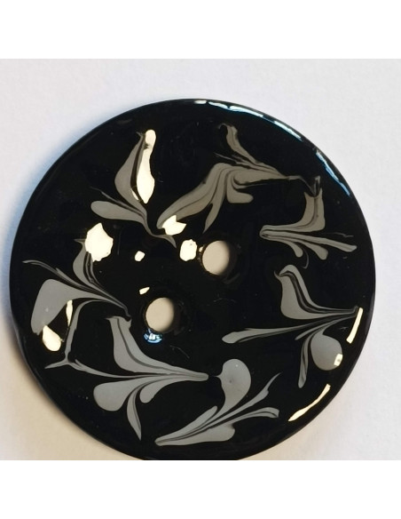 Bouton polyester 2 trous, 30 mm, noir et gris