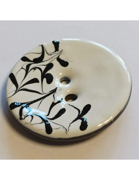 Bouton polyester 2 trous, 30 mm, blanc et noir