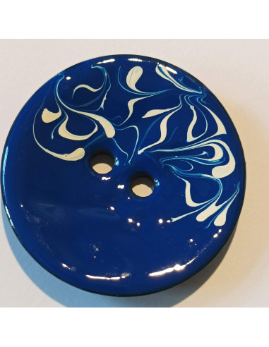 Bouton polyester 2 trous, 30 mm, bleu et blanc