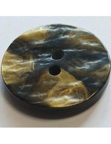 Bouton polyester 2 trous, 33 mm, doré et noir