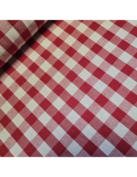 Tissu, Jacquard Vichy, Rouge, Laize 150 cm, 100% Coton 250g/m²