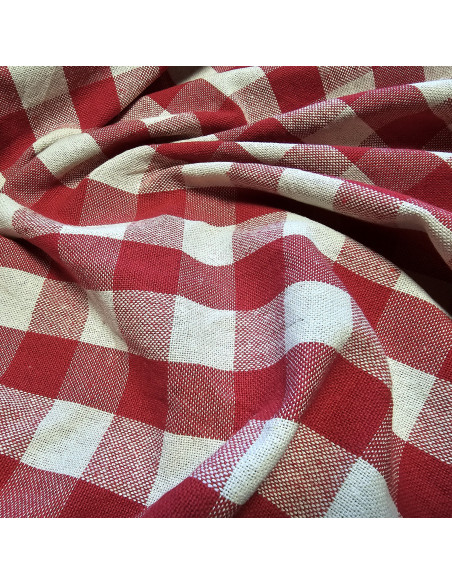 Tissu, Jacquard Vichy, Rouge, Laize 150 cm, 100% Coton 250g/m²