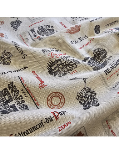 Tissu, Demi-Natté Aspect Lin, Motifs Vins Cabernet, Laize 150 cm, Coton Polyester 205g/m²