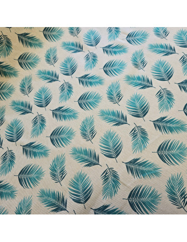 Tissu, Demi-Natté Feuillage, Canard, Laize 150 cm, Coton Polyester 205g/m²