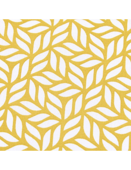 Tissu, Coton Enduit Feuillage Stylisé, Moutarde, Laize 140 cm, 77% Coton / 23% Acrylique 170g/m²