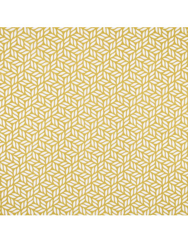Tissu, Coton Enduit Feuillage Stylisé, Moutarde, Laize 140 cm, 77% Coton / 23% Acrylique 170g/m²