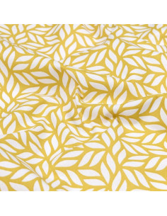 Tissu, Coton Enduit Feuillage Stylisé, Moutarde, Laize 140 cm, 77% Coton / 23% Acrylique 170g/m² 2