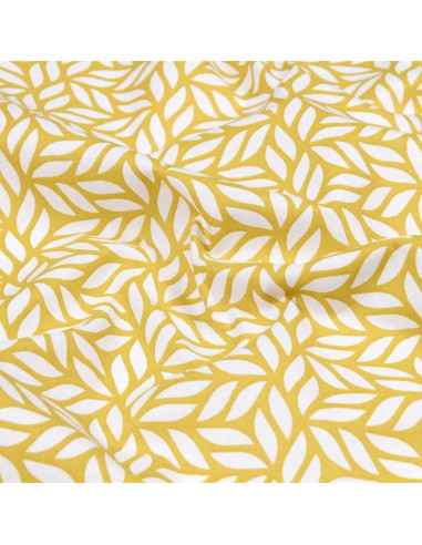 Tissu, Coton Enduit Feuillage Stylisé, Moutarde, Laize 140 cm, 77% Coton / 23% Acrylique 170g/m²