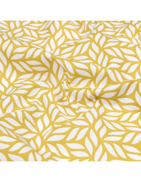 Tissu, Coton Enduit Feuillage Stylisé, Moutarde, Laize 140 cm, 77% Coton / 23% Acrylique 170g/m²