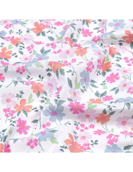 Tissu, Coton Enduit Bouquet Floral, Multicolore, Laize 140 cm, 77% Coton 23% Acrylique 170g/m²