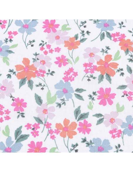 Tissu, Coton Enduit Bouquet Floral, Multicolore, Laize 140 cm, 77% Coton 23% Acrylique 170g/m²