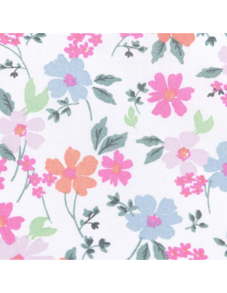 Tissu, Coton Enduit Bouquet Floral, Multicolore, Laize 140 cm, 77% Coton 23% Acrylique 170g/m²