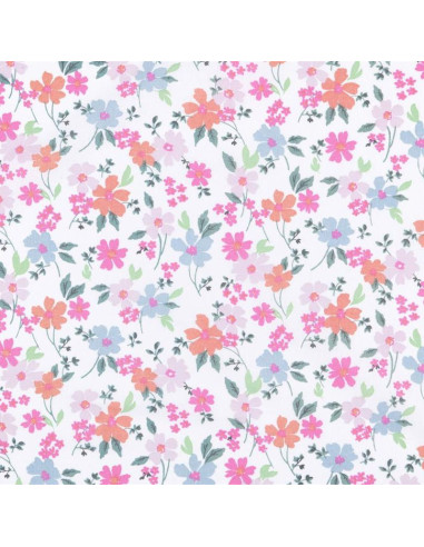 Tissu, Coton Enduit Bouquet Floral, Multicolore, Laize 140 cm, 77% Coton 23% Acrylique 170g/m²