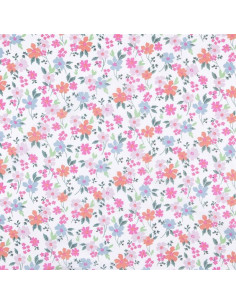 Tissu, Coton Enduit Bouquet Floral, Multicolore, Laize 140 cm, 77% Coton 23% Acrylique 170g/m²