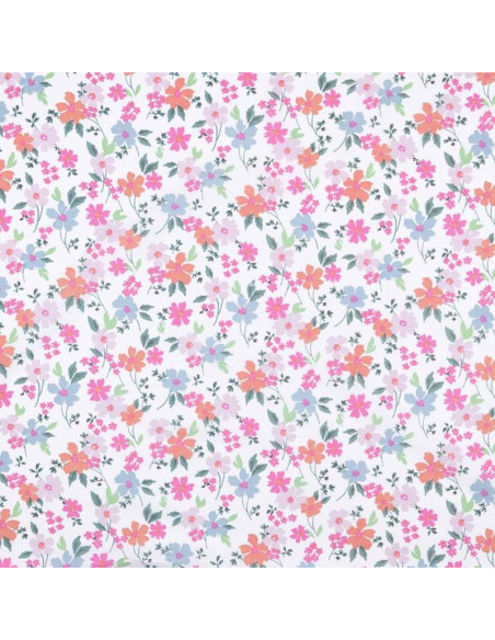 Tissu, Coton Enduit Bouquet Floral, Multicolore, Laize 140 cm, 77% Coton 23% Acrylique 170g/m²