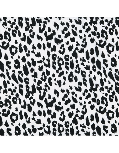Tissu, Coton Enduit Imprimé Léopard, Noir & Blanc, Laize 140 cm, 77% Coton 23% Acrylique 170g/m²