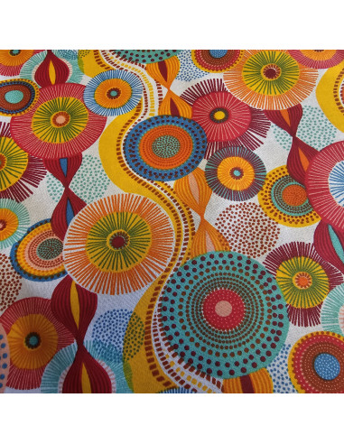 Tissu, Coton Enduit Géométrique, Multicolore, Laize 160 cm, 100% Coton Enduit 180g/m²