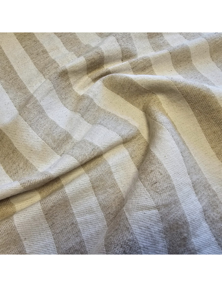 Tissu, Demi-Natté Rayé, Naturel, Laize 150 cm, Coton Chanvre 651g/m²
