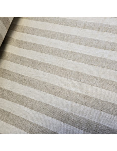 Tissu, Demi-Natté Rayé, Naturel, Laize 150 cm, Coton Chanvre 651g/m²