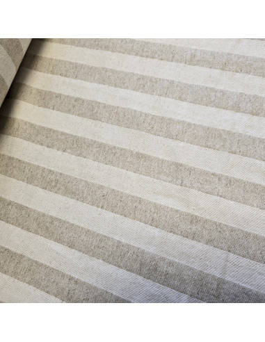 Tissu, Demi-Natté Rayé, Naturel, Laize 150 cm, Coton Chanvre 651g/m²