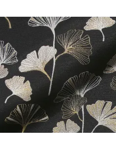 Tissu, Jacquard Gobelin Ginkgo Métallique, Noir et Or Métallisé, Laize 140 cm, 47% Polyester 32% Polyacrylique 20% Coton 400g/m² 2