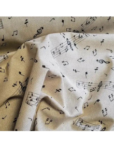 Tissu, Demi-Natté Notes de Musique, Écru Naturel, Laize 140 cm, Coton Polyester 205g/m² 2