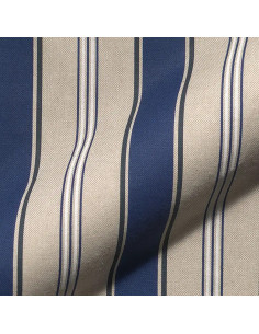 Tissu, Demi-Natté Rayures Nautiques Aspect Lin, Bleu Azur Marine et Naturel, Laize 140 cm, 80% Coton 20% Polyester 2