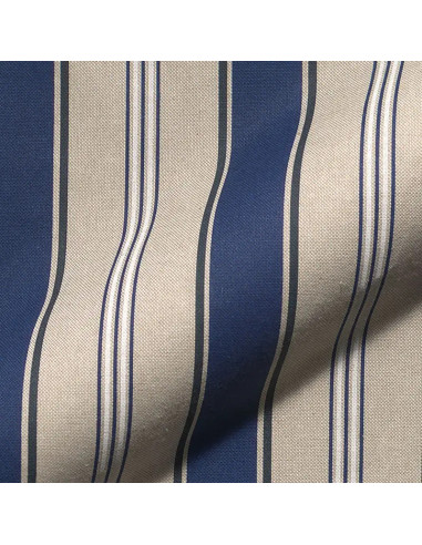 Tissu, Demi-Natté Rayures Nautiques Aspect Lin, Bleu Azur Marine et Naturel, Laize 140 cm, 80% Coton 20% Polyester