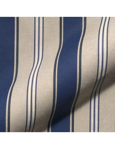Tissu, Demi-Natté Rayures Nautiques Aspect Lin, Bleu Azur Marine et Naturel, Laize 140 cm, 80% Coton 20% Polyester
