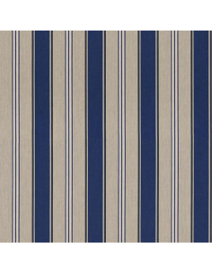 Tissu, Demi-Natté Rayures Nautiques Aspect Lin, Bleu Azur Marine et Naturel, Laize 140 cm, 80% Coton 20% Polyester