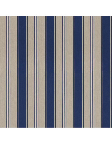 Tissu, Demi-Natté Rayures Nautiques Aspect Lin, Bleu Azur Marine et Naturel, Laize 140 cm, 80% Coton 20% Polyester