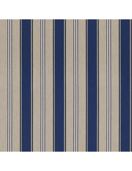 Tissu, Demi-Natté Rayures Nautiques Aspect Lin, Bleu Azur Marine et Naturel, Laize 140 cm, 80% Coton 20% Polyester