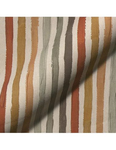 Tissu, Demi-Natté Aspect Lin, Rayures Peintes, Tons Naturels, Laize 140 cm, Ameublement & Déco