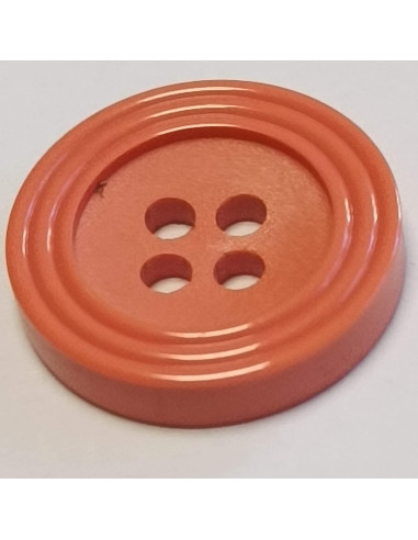 Bouton polyester 4 trous, 18mm, rond corail