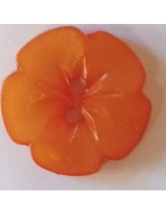 Bouton polyester 2 trous, 15mm, rond orange fleur