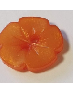 Bouton polyester 2 trous, 15mm, rond orange fleur 2