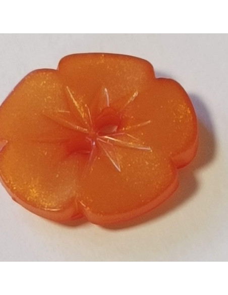Bouton polyester 2 trous, 15mm, rond orange fleur