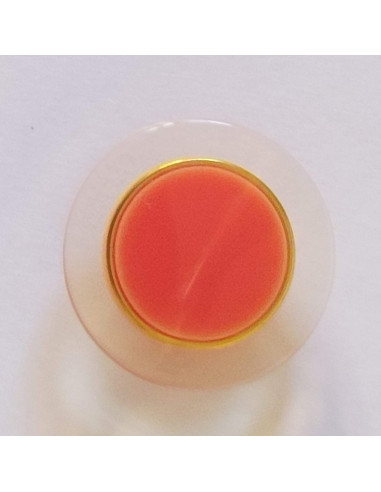 Bouton polyester à pied, 17mm, rond transparent, orange et doré