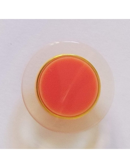 Bouton polyester à pied, 17mm, rond transparent, orange et doré