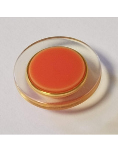 Bouton polyester à pied, 17mm, rond transparent, orange et doré 2