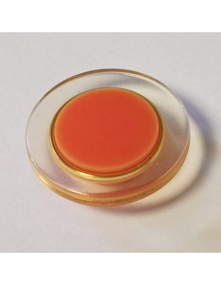 Bouton polyester à pied, 17mm, rond transparent, orange et doré