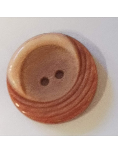 Bouton polyester 2 trous, 18mm, rond marron/rose