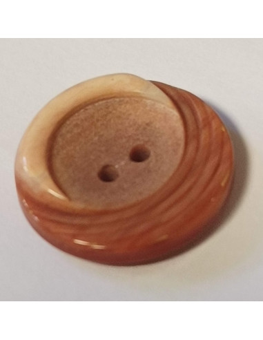 Bouton polyester 2 trous, 18mm, rond marron/rose