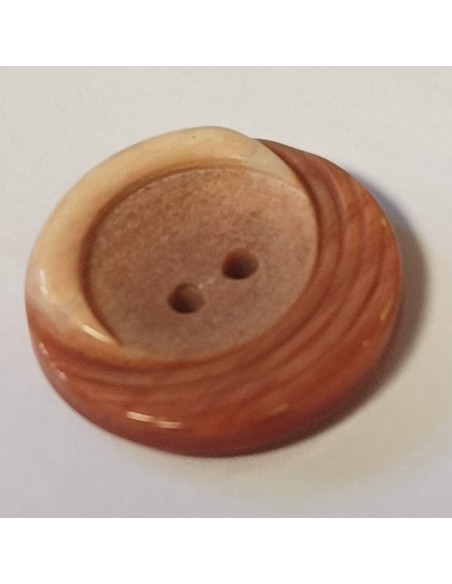 Bouton polyester 2 trous, 18mm, rond marron/rose