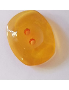 Bouton polyester 2 trous, 18mm, ovale transparent orange