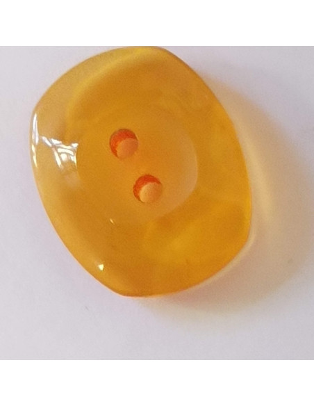Bouton polyester 2 trous, 18mm, ovale transparent orange